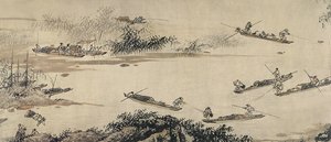 Kalastajat syysjoella, Ming-dynastia (muste ja väri paperille)